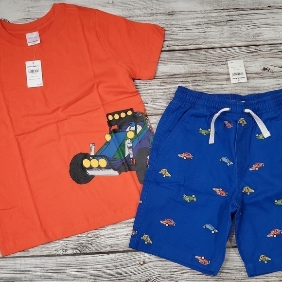 Hanna Andersson Organic Cotton Outfit Race Cars T-Shirt Embroidered Shorts NWT - Picture 4 of 4
